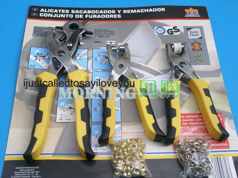 3 Pcs Leather Punch Set Eyelet Snap Pliers w/ extra 100 Eyelets & 100