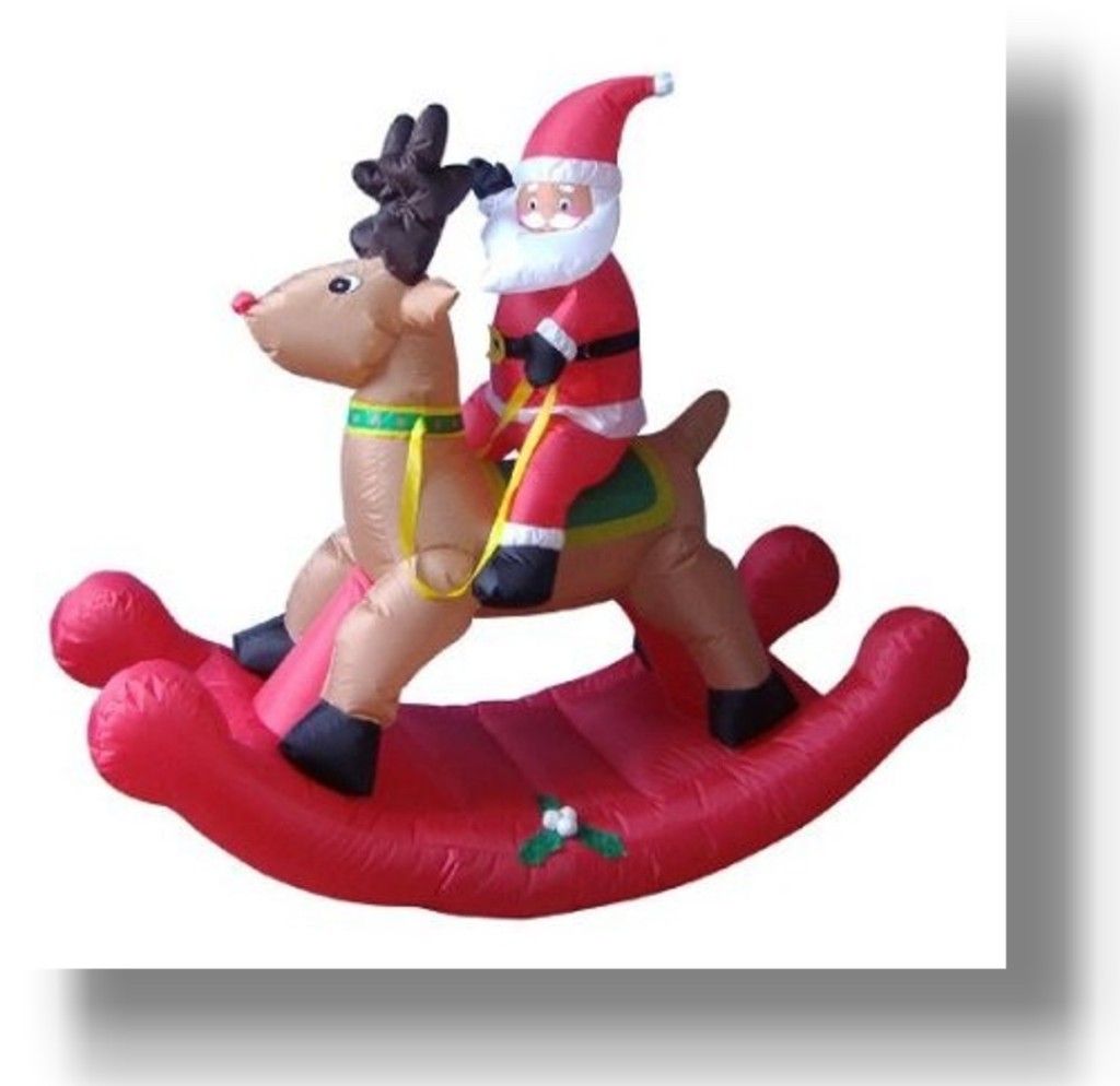 4 Airblown Blow up Rocking Reindeer & Father christmas Lit Xmas Backyard Artwork Decor