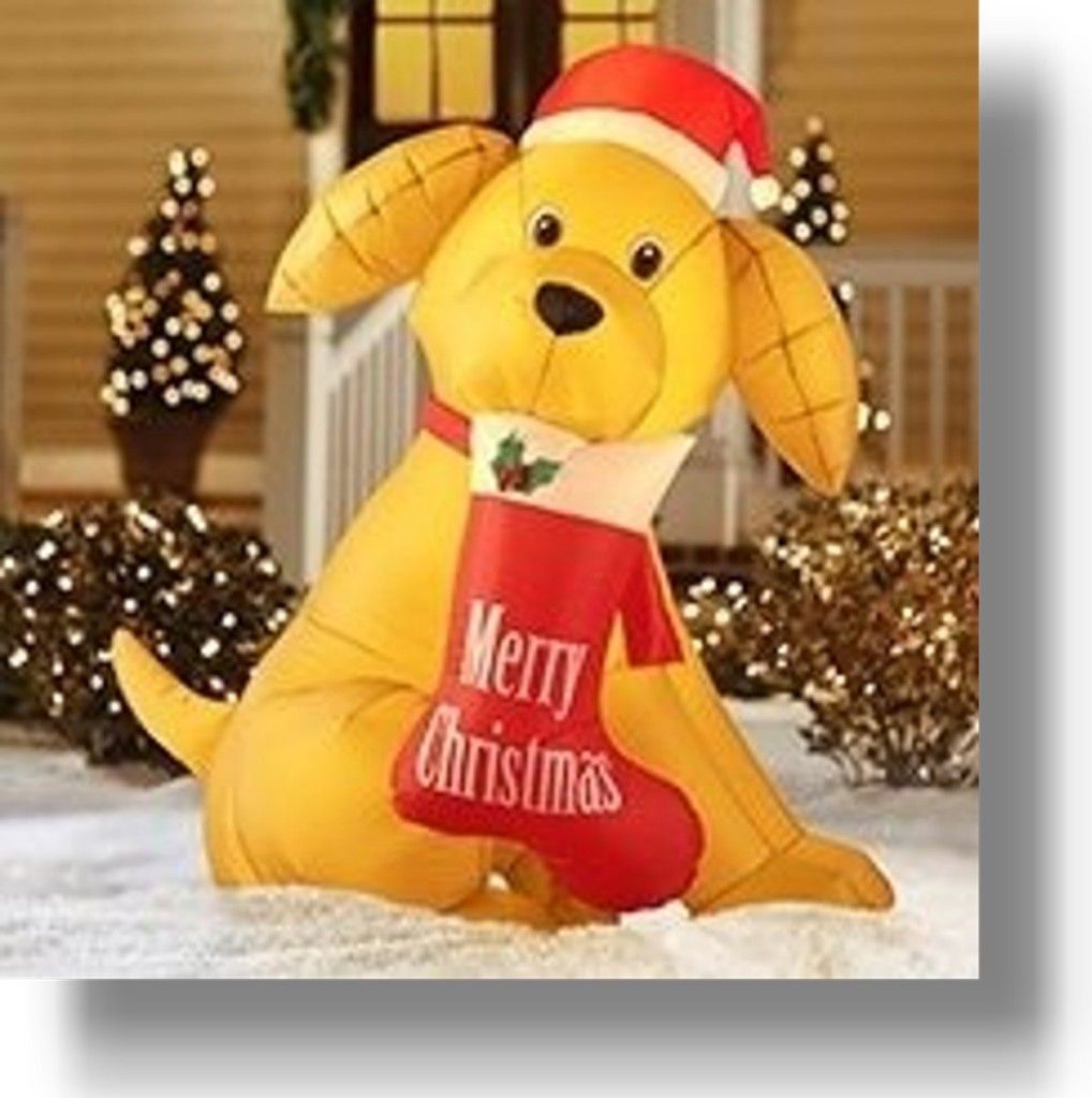 6 Gold Retreiver Xmas Lit Airblown Blow up Canine along with Stocking Gemmy