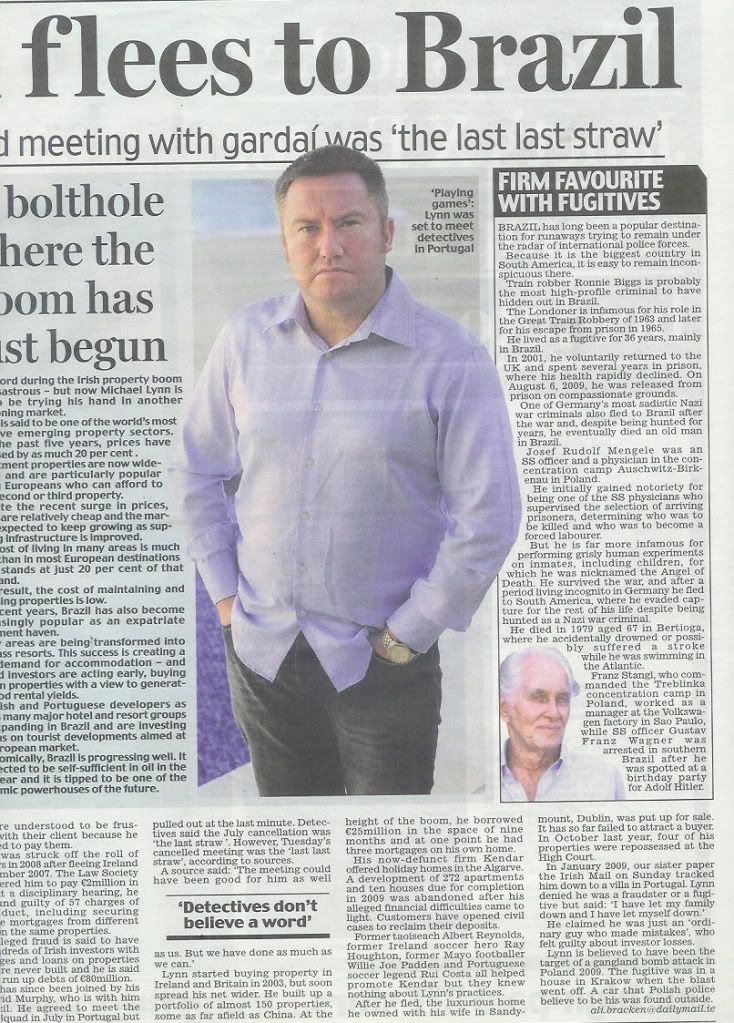 Daily Mail reports Irish fugitive solicitor has fled to Brazil.