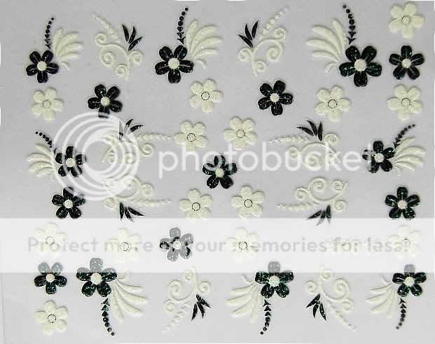 3D Nail Art Sticker Black White Flower Glitter XH611 015  